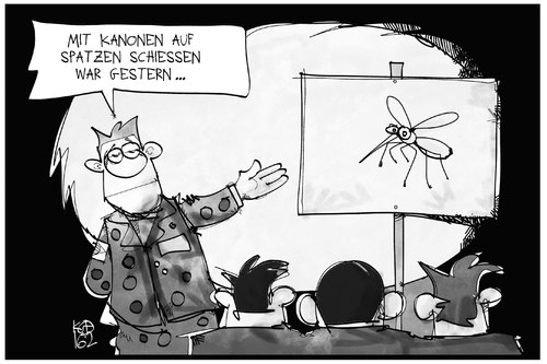 Cartoon: Mücken-Bekämpfung (medium) by Kostas Koufogiorgos tagged karikatur,koufogiorgos,illustration,cartoon,zika,muecke,virus,armee,militär,kanone,spatzen,kampf,krankheit,karikatur,koufogiorgos,illustration,cartoon,zika,muecke,virus,armee,militär,kanone,spatzen,kampf,krankheit