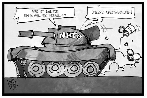 Cartoon: NATO-Gipfel (medium) by Kostas Koufogiorgos tagged karikatur,koufogiorgos,illustration,cartoon,russland,nato,militär,pakt,bündnis,panzer,abschreckung,armee,konflikt,karikatur,koufogiorgos,illustration,cartoon,russland,nato,militär,pakt,bündnis,panzer,abschreckung,armee,konflikt