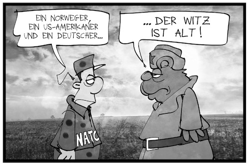 Cartoon: NATO-Übung in Norwegen (medium) by Kostas Koufogiorgos tagged karikatur,koufogiorgos,illustration,cartoon,nato,übung,krieg,kalt,bär,russland,norwegen,bundeswehr,militär,witz,karikatur,koufogiorgos,illustration,cartoon,nato,übung,krieg,kalt,bär,russland,norwegen,bundeswehr,militär,witz