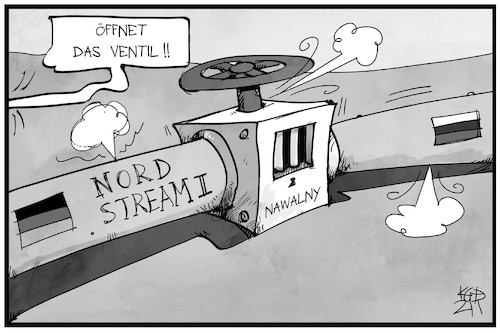 Cartoon: Nawalny und Nord Stream 2 (medium) by Kostas Koufogiorgos tagged karikatur,koufogiorgos,illustration,cartoon,nordstream,putin,gas,pipeline,energie,projekt,russland,ostsee,nawalny,ventil,haft,inhaftierung,gefängnis,karikatur,koufogiorgos,illustration,cartoon,nordstream,putin,gas,pipeline,energie,projekt,russland,ostsee,nawalny,ventil,haft,inhaftierung,gefängnis