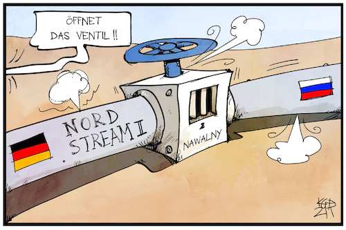 Cartoon: Nawalny und Nord Stream 2 (medium) by Kostas Koufogiorgos tagged karikatur,koufogiorgos,illustration,cartoon,nordstream,putin,gas,pipeline,energie,projekt,russland,ostsee,nawalny,ventil,haft,inhaftierung,gefängnis,karikatur,koufogiorgos,illustration,cartoon,nordstream,putin,gas,pipeline,energie,projekt,russland,ostsee,nawalny,ventil,haft,inhaftierung,gefängnis