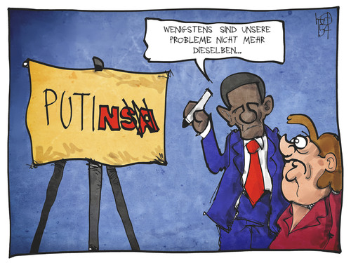 Cartoon: Nebensache NSA (medium) by Kostas Koufogiorgos tagged karikatur,koufogiorgos,cartoon,illustration,nsa,merkel,obama,usa,deutschland,putin,russland,geheimdienst,affäre,spionage,karikatur,koufogiorgos,cartoon,illustration,nsa,merkel,obama,usa,deutschland,putin,russland,geheimdienst,affäre,spionage