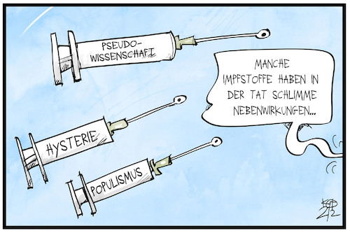 Cartoon: Nebenwirkungen (medium) by Kostas Koufogiorgos tagged karikatur,koufogiorgos,illustration,cartoon,nebenwirkungen,spritze,impfstoff,hysterie,wissenschaft,pandemie,wirkstoff,covid,corona,karikatur,koufogiorgos,illustration,cartoon,nebenwirkungen,spritze,impfstoff,hysterie,wissenschaft,pandemie,wirkstoff,covid,corona