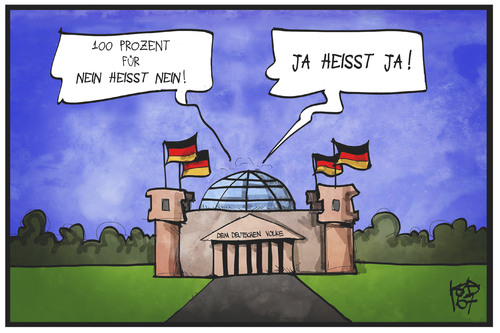 Cartoon: Nein heißt Nein (medium) by Kostas Koufogiorgos tagged karikatur,koufogiorgos,illustration,cartoon,nein,ja,abstimmung,bundestag,sexualstrafrecht,demokratie,gesetz,karikatur,koufogiorgos,illustration,cartoon,nein,ja,abstimmung,bundestag,sexualstrafrecht,demokratie,gesetz