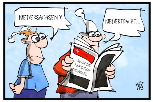 Cartoon: Niedertracht in Niedersachsen (medium) by Kostas Koufogiorgos tagged karikatur,koufogiorgos,illustration,cartoon,niedersachsen,niveau,michel,politik,weil,twesten,neuwahl,zeitung,karikatur,koufogiorgos,illustration,cartoon,niedersachsen,niveau,michel,politik,weil,twesten,neuwahl,zeitung