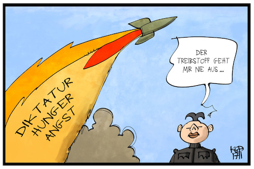 Cartoon: Nordkorea (medium) by Kostas Koufogiorgos tagged karikatur,koufogiorgos,illustration,cartoon,rakete,antrieb,sprit,hunger,angst,diktatur,nordkorea,kim,jong,un,nuklear,waffe,krieg,konflikt,karikatur,koufogiorgos,illustration,cartoon,rakete,antrieb,sprit,hunger,angst,diktatur,nordkorea,kim,jong,un,nuklear,waffe,krieg,konflikt