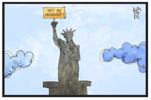 Cartoon: Not my President (medium) by Kostas Koufogiorgos tagged karikatur,koufogiorgos,illustration,cartoon,usa,freiheitstatue,miss,liberty,präsident,protest,demonstration,new,york,karikatur,koufogiorgos,illustration,cartoon,usa,freiheitstatue,miss,liberty,präsident,protest,demonstration,new,york