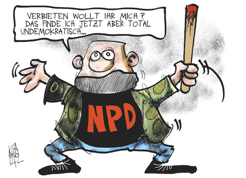 Cartoon: NPD-Verbot (medium) by Kostas Koufogiorgos tagged npd,verbot,partei,rechtsextremismus,radikalismus,skinhead,demokratie,gewalt,karikatur,kostas,koufogiorgos,npd,verbot,partei,rechtsextremismus,radikalismus,skinhead,demokratie,gewalt,karikatur,kostas,koufogiorgos