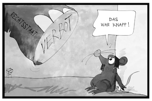 Cartoon: NPD-Verbot (medium) by Kostas Koufogiorgos tagged karikatur,koufogiorgos,illustration,cartoon,npd,bvg,bundesverfassungsgericht,maus,elefant,rechtsstaat,karikatur,koufogiorgos,illustration,cartoon,npd,bvg,bundesverfassungsgericht,maus,elefant,rechtsstaat