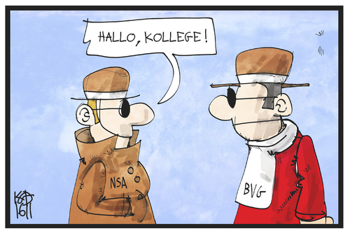 Cartoon: NSA-BVG (medium) by Kostas Koufogiorgos tagged karikatur,koufogiorgos,illustration,cartoon,nsa,agent,spion,bvg,bundesverfassungsgericht,selktoren,liste,urteil,richter,untersuchungsausschuss,kollege,zusammenarbeit,karikatur,koufogiorgos,illustration,cartoon,nsa,agent,spion,bvg,bundesverfassungsgericht,selktoren,liste,urteil,richter,untersuchungsausschuss,kollege,zusammenarbeit