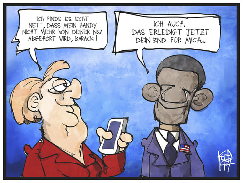 Cartoon: NSA-Überwachung (medium) by Kostas Koufogiorgos tagged karikatur,koufogiorgos,illustration,cartoon,doppelagent,spionage,usa,deutschland,geheimdienst,politik,merkel,obama,handy,überwachung,bundeskanzlerin,präsident,karikatur,koufogiorgos,illustration,cartoon,doppelagent,spionage,usa,deutschland,geheimdienst,politik,merkel,obama,handy,überwachung,bundeskanzlerin,präsident