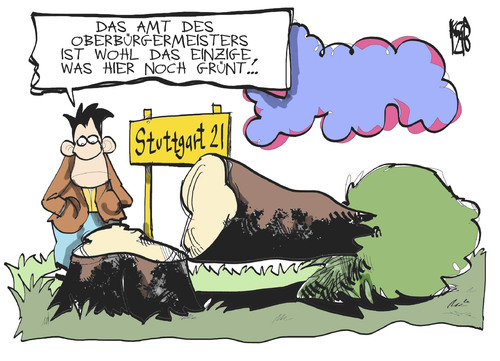 Cartoon: OB-Wahl Stuttgart (medium) by Kostas Koufogiorgos tagged grün,kuhn,stuttgart,21,bahnhof,baum,park,schlossgarten,oberbürgermeister,ob,wahl,natur,karikatur,kostas,koufogiorgos,grün,kuhn,stuttgart,21,bahnhof,baum,park,schlossgarten,oberbürgermeister,ob,wahl,natur,karikatur,kostas,koufogiorgos