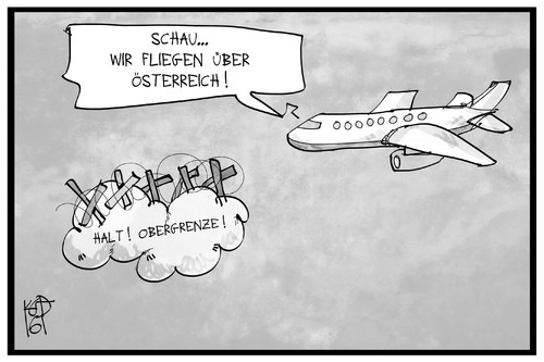 Cartoon: Obergrenze Österreich (medium) by Kostas Koufogiorgos tagged karikatur,koufogiorgos,cartoon,illustration,obergrenze,österreich,flugzeug,wolke,grenze,stacheldraht,zaun,flüchtlingspolitik,karikatur,koufogiorgos,cartoon,illustration,obergrenze,österreich,flugzeug,wolke,grenze,stacheldraht,zaun,flüchtlingspolitik