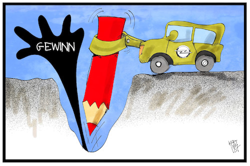 Cartoon: Opel macht Gewinn (medium) by Kostas Koufogiorgos tagged karikatur,koufogiorgos,illustration,cartoon,opel,gewinn,rotstift,sparkurs,automobil,wirtschaft,industrie,auto,karikatur,koufogiorgos,illustration,cartoon,opel,gewinn,rotstift,sparkurs,automobil,wirtschaft,industrie,auto