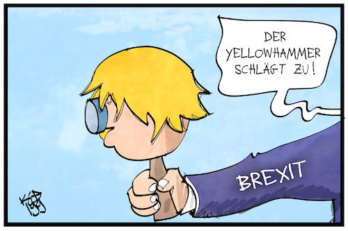 Cartoon: Operation Yellowhammer (medium) by Kostas Koufogiorgos tagged karikatur,koufogiorgos,illustration,cartoon,yellowhammer,johnson,brexit,worst,case,uk,premier,grossbritannien,karikatur,koufogiorgos,illustration,cartoon,yellowhammer,johnson,brexit,worst,case,uk,premier,grossbritannien