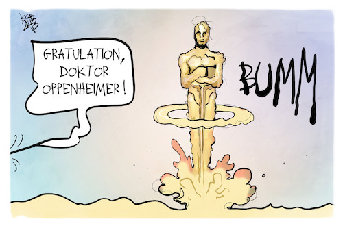 Cartoon: Oppenheimer (medium) by Kostas Koufogiorgos tagged karikatur,koufogiorgos,oscar,academy,award,oppenheimer,atombombe,karikatur,koufogiorgos,oscar,academy,award,oppenheimer,atombombe