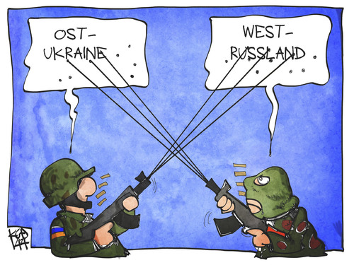 Cartoon: Ost-Ukraine vs. West-Russland (medium) by Kostas Koufogiorgos tagged karikatur,koufogiorgos,illustration,cartoon,politik,ukraine,ostukraine,westrussland,russland,soldaten,krieg,konflikt,territorium,grenze,waffe,gewehr,aufstand,aktivist,armee,militär,karikatur,koufogiorgos,illustration,cartoon,politik,ukraine,ostukraine,westrussland,russland,soldaten,krieg,konflikt,territorium,grenze,waffe,gewehr,aufstand,aktivist,armee,militär