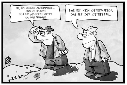 Cartoon: Ostermärsche (medium) by Kostas Koufogiorgos tagged karikatur,koufogiorgos,illustration,cartoon,ostermarsch,frieden,tradition,stau,verkehr,auto,karikatur,koufogiorgos,illustration,cartoon,ostermarsch,frieden,tradition,stau,verkehr,auto