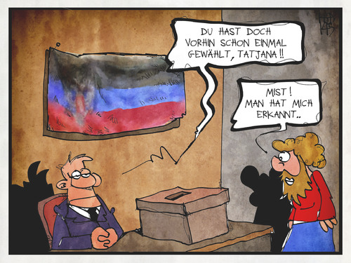 Cartoon: Ostukraine-Referendum (medium) by Kostas Koufogiorgos tagged karikatur,koufogiorgos,cartoon,illustration,ukraine,ostukraine,referendum,separatisten,abspaltung,wahl,bart,verkleidung,tarnung,wahlbetrug,politik,russland,konflikt,wahllokal,karikatur,koufogiorgos,cartoon,illustration,ukraine,ostukraine,referendum,separatisten,abspaltung,wahl,bart,verkleidung,tarnung,wahlbetrug,politik,russland,konflikt,wahllokal