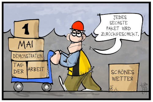 Cartoon: Paketzustellung im Mai (medium) by Kostas Koufogiorgos tagged karikatur,koufogiorgos,illustration,cartoon,paketdienst,paketzustellung,mai,feiertag,dienstleistung,tag,arbeit,soziales,karikatur,koufogiorgos,illustration,cartoon,paketdienst,paketzustellung,mai,feiertag,dienstleistung,tag,arbeit,soziales