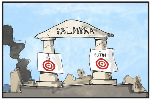 Cartoon: Palmyra (medium) by Kostas Koufogiorgos tagged karikatur,koufogiorgos,illustration,cartoon,palmyra,syrien,russland,is,terrorismus,kulturgut,unesco,kulturerbe,ruine,antike,ziel,zielscheibe,angriff,krieg,konflikt,karikatur,koufogiorgos,illustration,cartoon,palmyra,syrien,russland,is,terrorismus,kulturgut,unesco,kulturerbe,ruine,antike,ziel,zielscheibe,angriff,krieg,konflikt