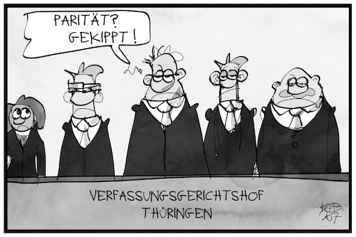 Cartoon: Paritätsgesetz (medium) by Kostas Koufogiorgos tagged karikatur,koufogiorgos,illustration,cartoon,paritaet,gleichberechtigung,mann,frau,gericht,verfassungsgericht,gerichtshof,thueringen,demokratie,gesetz,karikatur,koufogiorgos,illustration,cartoon,paritaet,gleichberechtigung,mann,frau,gericht,verfassungsgericht,gerichtshof,thueringen,demokratie,gesetz