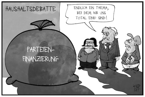 Cartoon: Parteienfinanzierung (medium) by Kostas Koufogiorgos tagged karikatur,koufogiorgos,illustration,cartoon,parteienfinanzierung,partei,geld,einigkeit,groko,koalition,spd,cdu,csu,geldsack,politik,haushalt,karikatur,koufogiorgos,illustration,cartoon,parteienfinanzierung,partei,geld,einigkeit,groko,koalition,spd,cdu,csu,geldsack,politik,haushalt