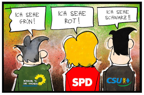 Cartoon: Parteifarben (medium) by Kostas Koufogiorgos tagged karikatur,koufogiorgos,illustration,cartoon,csu,spd,partei,farben,grüne,aussichten,zukunft,demokratie,karikatur,koufogiorgos,illustration,cartoon,csu,spd,partei,farben,grüne,aussichten,zukunft,demokratie