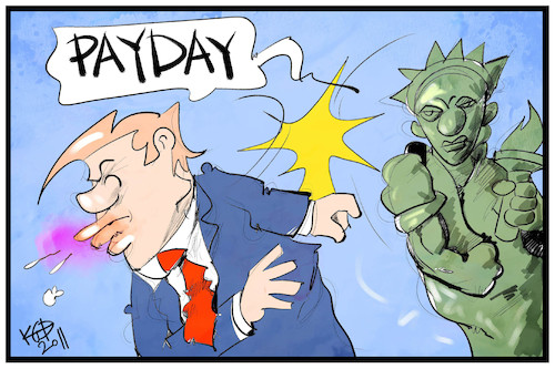 Cartoon: Payday (medium) by Kostas Koufogiorgos tagged karikatur,koufogiorgos,illustration,cartoon,payday,trump,miss,liberty,zahltag,wahl,niederlage,demokratie,karikatur,koufogiorgos,illustration,cartoon,payday,trump,miss,liberty,zahltag,wahl,niederlage,demokratie