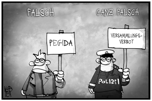 Cartoon: PEGIDA-Absage (medium) by Kostas Koufogiorgos tagged fehler,falsch,einschränkung,grundrecht,versammlungsverbot,demonstration,polizei,pegida,cartoon,illustration,koufogiorgos,karikatur,karikatur,koufogiorgos,illustration,cartoon,pegida,polizei,demonstration,versammlungsverbot,grundrecht,einschränkung,falsch,fehler