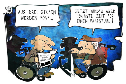 Cartoon: Pflegereform (medium) by Kostas Koufogiorgos tagged karikatur,koufogiorgos,illustration,cartoon,pflegereform,pflege,alter,stufen,fahrstuhl,behinderung,pflegeversicherung,gesundheit,krankheit,karikatur,koufogiorgos,illustration,cartoon,pflegereform,pflege,alter,stufen,fahrstuhl,behinderung,pflegeversicherung,gesundheit,krankheit