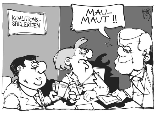 Cartoon: PKW-Maut (medium) by Kostas Koufogiorgos tagged seehofer,merkel,gabriel,mau,maut,kartenspiel,pkw,verkehr,csu,cdu,spd,koalition,regierung,karikatur,koufogiorgos,seehofer,merkel,gabriel,mau,maut,kartenspiel,pkw,verkehr,csu,cdu,spd,koalition,regierung,karikatur,koufogiorgos