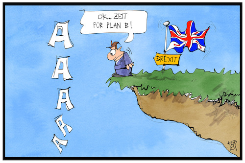 Cartoon: Plan B (medium) by Kostas Koufogiorgos tagged karikatur,koufogiorgos,illustration,cartoon,plan,brexit,uk,großbritannien,absturz,schrei,karikatur,koufogiorgos,illustration,cartoon,plan,brexit,uk,großbritannien,absturz,schrei