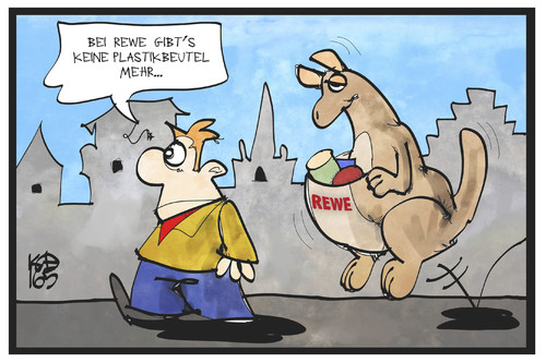 Cartoon: Plastiktüten (medium) by Kostas Koufogiorgos tagged karikatur,koufogiorgos,illustration,cartoon,rewe,supermarkt,verpackung,plastik,plastiktüten,beutel,kunde,känguru,einkauf,verbraucher,umweltschutz,müll,karikatur,koufogiorgos,illustration,cartoon,rewe,supermarkt,verpackung,plastik,plastiktüten,beutel,kunde,känguru,einkauf,verbraucher,umweltschutz,müll