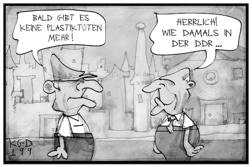 Cartoon: Plastiktütenverbot (medium) by Kostas Koufogiorgos tagged karikatur,koufogiorgos,illustration,cartoon,plastiktüten,verbot,ddr,jute,plastik,umwelt,ostalgie,rentner,alt,herren,verbraucher,einzelhandel,karikatur,koufogiorgos,illustration,cartoon,plastiktüten,verbot,ddr,jute,plastik,umwelt,ostalgie,rentner,alt,herren,verbraucher,einzelhandel