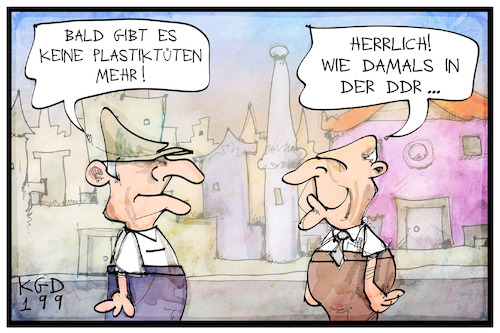 Cartoon: Plastiktütenverbot (medium) by Kostas Koufogiorgos tagged karikatur,koufogiorgos,illustration,cartoon,plastiktüten,verbot,ddr,jute,plastik,umwelt,ostalgie,rentner,alt,herren,verbraucher,einzelhandel,karikatur,koufogiorgos,illustration,cartoon,plastiktüten,verbot,ddr,jute,plastik,umwelt,ostalgie,rentner,alt,herren,verbraucher,einzelhandel