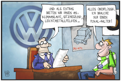 Cartoon: Pokalsieger Wolfsburg (medium) by Kostas Koufogiorgos tagged karikatur,koufogiorgos,illustration,cartoon,wolfsburg,vfl,fussball,dfb,pokal,automobil,fan,autohändler,verkäufer,volkswagen,karikatur,koufogiorgos,illustration,cartoon,wolfsburg,vfl,fussball,dfb,pokal,automobil,fan,autohändler,verkäufer,volkswagen