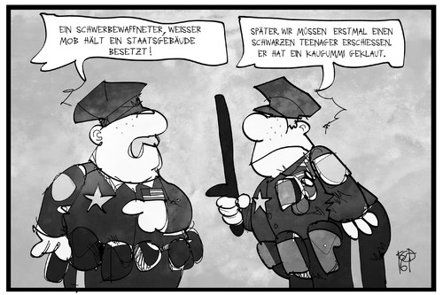 Cartoon: Polizei in Oregon (medium) by Kostas Koufogiorgos tagged karikatur,koufogiorgos,illustration,cartoon,polizei,usa,oregon,rassismus,staatsgewalt,polizeigewalt,karikatur,koufogiorgos,illustration,cartoon,polizei,usa,oregon,rassismus,staatsgewalt,polizeigewalt