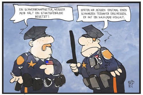 Cartoon: Polizei in Oregon (medium) by Kostas Koufogiorgos tagged karikatur,koufogiorgos,illustration,cartoon,polizei,usa,oregon,rassismus,staatsgewalt,polizeigewalt,karikatur,koufogiorgos,illustration,cartoon,polizei,usa,oregon,rassismus,staatsgewalt,polizeigewalt