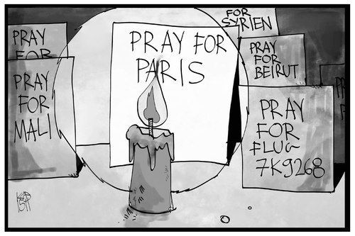 Cartoon: Pray for... (medium) by Kostas Koufogiorgos tagged karikatur,koufogiorgos,illustration,cartoon,pray,paris,mali,beirut,trauer,kerze,gedenken,licht,dunkel,terrorismus,andacht,karikatur,koufogiorgos,illustration,cartoon,pray,paris,mali,beirut,trauer,kerze,gedenken,licht,dunkel,terrorismus,andacht