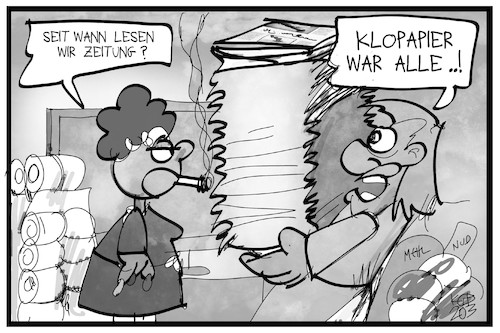 Cartoon: Print lebt! (medium) by Kostas Koufogiorgos tagged karikatur,koufogiorgos,illustration,cartoon,print,zeitung,printmedien,klopapier,medien,corona,virus,covid,hamsterkäufe,mangel,karikatur,koufogiorgos,illustration,cartoon,print,zeitung,printmedien,klopapier,medien,corona,virus,covid,hamsterkäufe,mangel