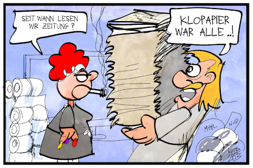 Cartoon: Print lebt! (medium) by Kostas Koufogiorgos tagged karikatur,koufogiorgos,illustration,cartoon,print,zeitung,printmedien,klopapier,medien,corona,virus,covid,hamsterkäufe,mangel,karikatur,koufogiorgos,illustration,cartoon,print,zeitung,printmedien,klopapier,medien,corona,virus,covid,hamsterkäufe,mangel