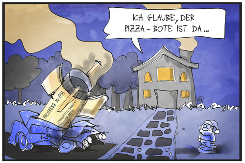 Cartoon: Progress M-27M (medium) by Kostas Koufogiorgos tagged karikatur,koufogiorgos,illustration,cartoon,iss,raumtransporter,frachter,progress,absturz,versorgung,lebensmittel,pizza,lieferdienst,trümmer,raumfahrt,karikatur,koufogiorgos,illustration,cartoon,iss,raumtransporter,frachter,progress,absturz,versorgung,lebensmittel,pizza,lieferdienst,trümmer,raumfahrt