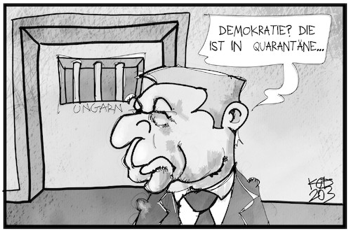 Cartoon: Quarantäne für die Demokratie (medium) by Kostas Koufogiorgos tagged karikatur,koufogiorgos,illustration,cartoon,ungarn,orban,notstandsgesetz,demokratie,diktatur,corona,pandemie,karikatur,koufogiorgos,illustration,cartoon,ungarn,orban,notstandsgesetz,demokratie,diktatur,corona,pandemie