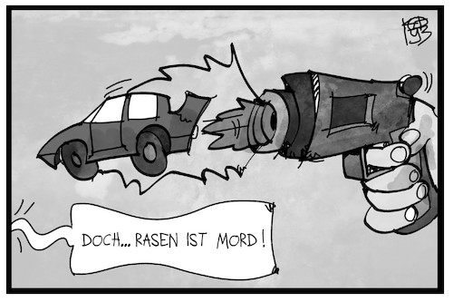 Cartoon: Raser-Urteil (medium) by Kostas Koufogiorgos tagged karikatur,koufogiorgos,illustration,cartoon,auto,raser,kudamm,waffe,mord,urteil,fahren,verkehr,tod,opfer,täter,karikatur,koufogiorgos,illustration,cartoon,auto,raser,kudamm,waffe,mord,urteil,fahren,verkehr,tod,opfer,täter