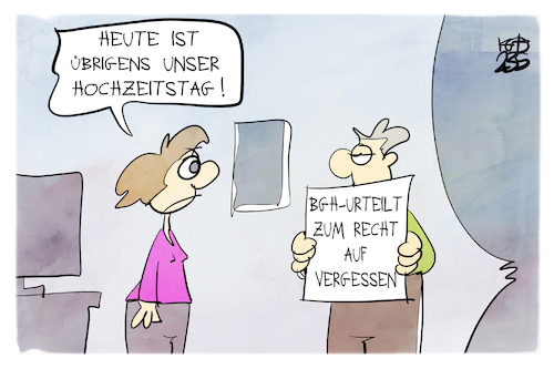 Cartoon: Recht auf Vergessen (medium) by Kostas Koufogiorgos tagged karikatur,koufogiorgos,bgh,vergessen,hochzeitstag,mann,frau,ehe,karikatur,koufogiorgos,bgh,vergessen,hochzeitstag,mann,frau,ehe