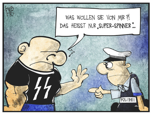 Cartoon: Rechtsextremismus (medium) by Kostas Koufogiorgos tagged karikatur,koufogiorgos,cartoon,illustration,ss,spinner,neonazi,npd,rechtsextremismus,polizist,politik,skinhead,karikatur,koufogiorgos,cartoon,illustration,ss,spinner,neonazi,npd,rechtsextremismus,polizist,politik,skinhead