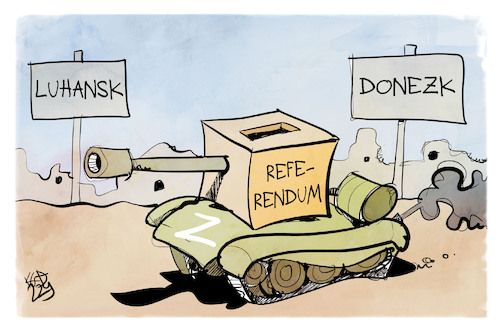 Cartoon: Referenden ist der Ostukraine (medium) by Kostas Koufogiorgos tagged karikatur,koufogiorgos,referendum,luhansk,donezk,russland,ukraine,wahlurne,demokratie,krieg,karikatur,koufogiorgos,referendum,luhansk,donezk,russland,ukraine,wahlurne,demokratie,krieg