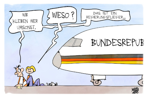 Cartoon: Regierungsflieger (medium) by Kostas Koufogiorgos tagged karikatur,koufogiorgos,regierungsflieger,panne,klimakleber,flugzeug,karikatur,koufogiorgos,regierungsflieger,panne,klimakleber,flugzeug