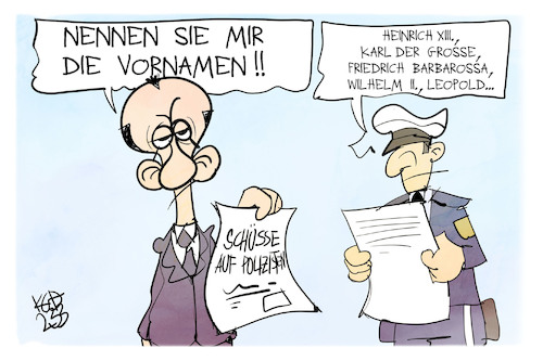 Cartoon: Reichsbürger-Razzia (medium) by Kostas Koufogiorgos tagged karikatur,koufogiorgos,reichsbürger,razzia,merz,vornamen,monarchie,kaiser,könig,karikatur,koufogiorgos,reichsbürger,razzia,merz,vornamen,monarchie,kaiser,könig